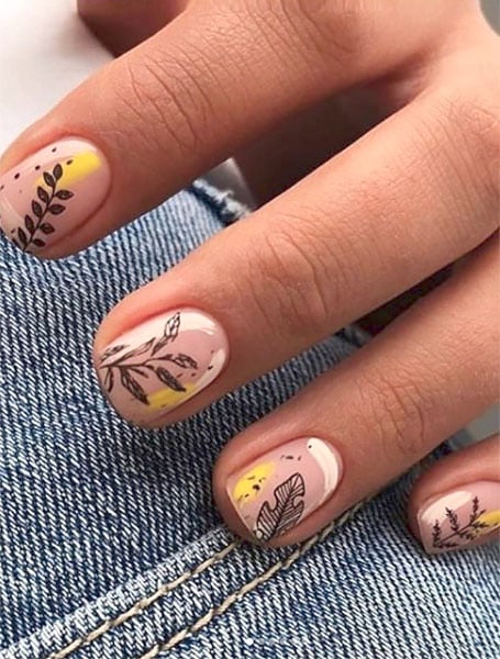 Yellow And Nude Manicure