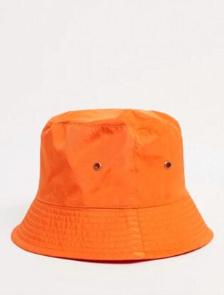 Asos Design Short Brim Bucket Hat In Tech Fabric In Orange