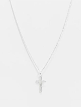 Asos Design Sterling Silver Cross Pendant Necklace In Silver