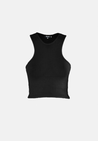 Black Rib Racer Front Crop Top