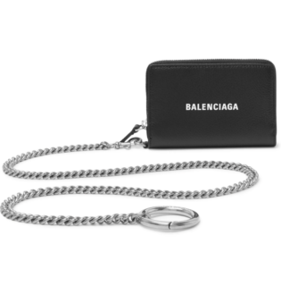 Balenciaga Chain Embellished Logo Print Full Grain Leather Zip Around Wallet