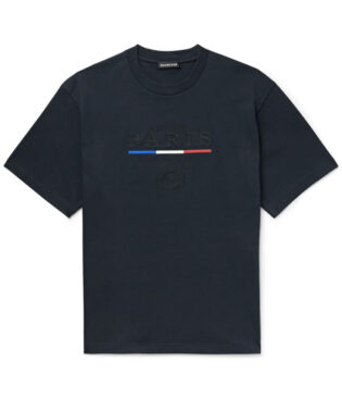 Balenciagaparis Flag Logo Embroidered Cotton Jersey T Shirt