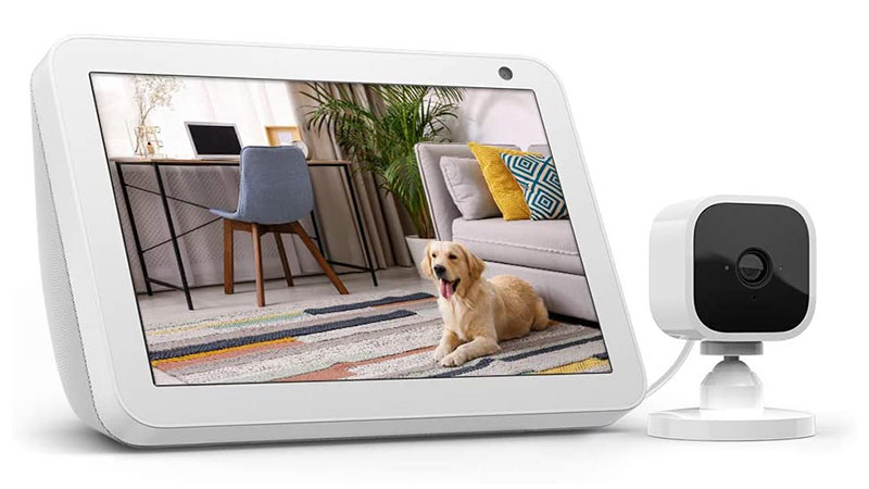 Echo Show 8 Sandstone With Blink Mini Indoor Smart Security Camera
