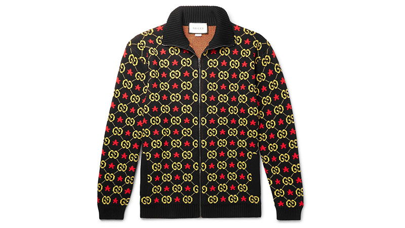 Gucci Logo Jacquard Cotton Zip Up Cardigan