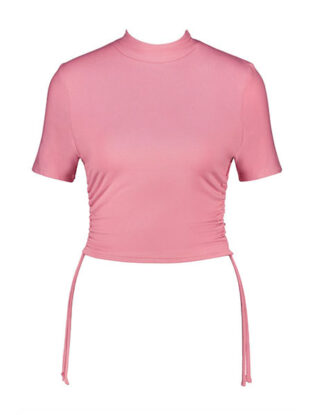 High Neck Ruched Side Short Sleeve Top.