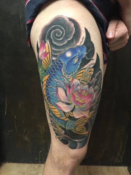 Koi Fish Thigh Tattoo