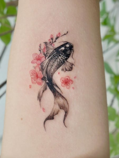 Koi Fish And Cherry Blossom Tattoo