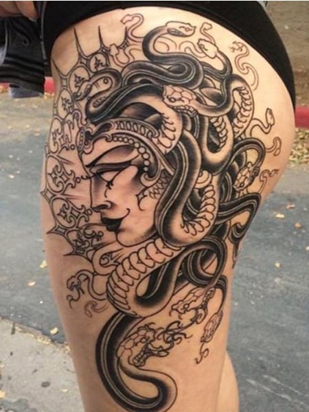 Medusa Thigh Tattoo