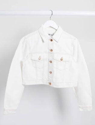 New Look Cropped Denim Jacket In Off White