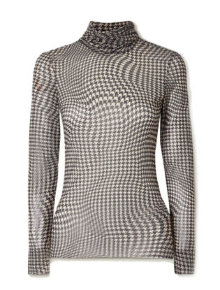Puppytooth Stretch Mesh Turtleneck Top