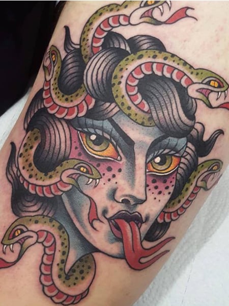 Medusa Head done by Kirk Shandro Right Hand Tattoo  rtraditionaltattoos