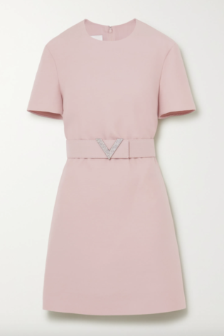 Valentino Crystal Embellished Belted Wool And Silk Blend Crepe Mini Dress