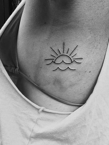 Small Minimalist Wave and Sun Temporary Tattoo  Set of 3  Tatteco