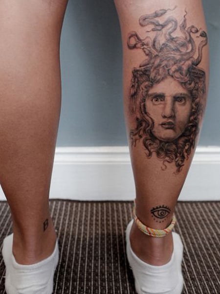 Medusa Calf Tattoo