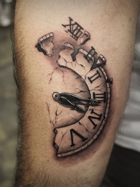 Clock falling apart tattoo