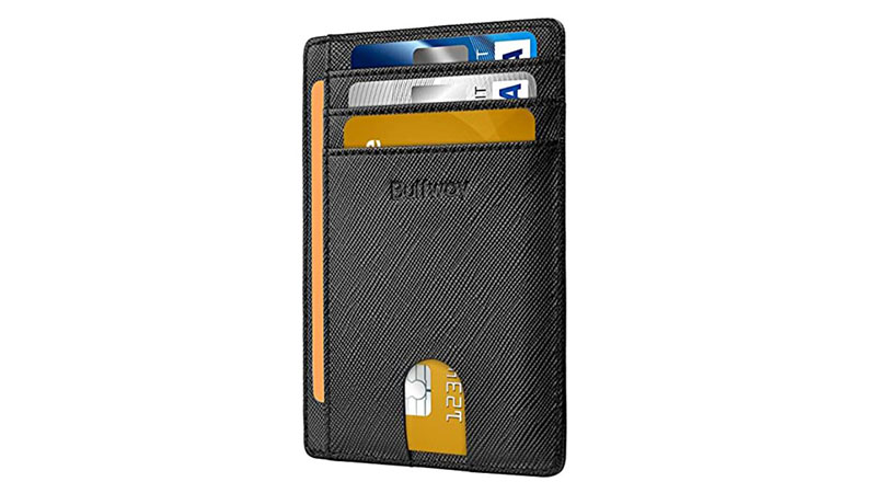 Buffway Mens Slim Wallet Minimalist Thin Front Pocket Leather Credit Card Holder with RFID Blocking for Work Travel