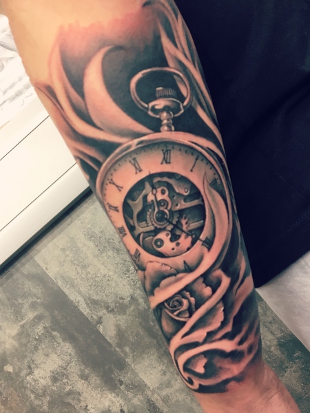 Clock Half Sleeve Tattoo
