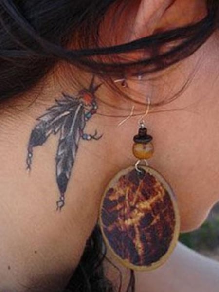 Feather Tattoo Behind The Ear