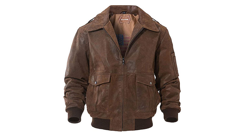 Flavor Men's Leather Flight Bomber Jacket Air Force Aviator