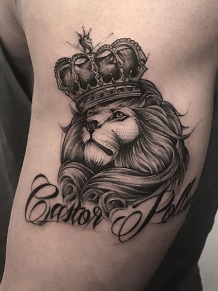 Premium Vector | Hand drawn vector tattoo illustration with lion in royal  king crown for design