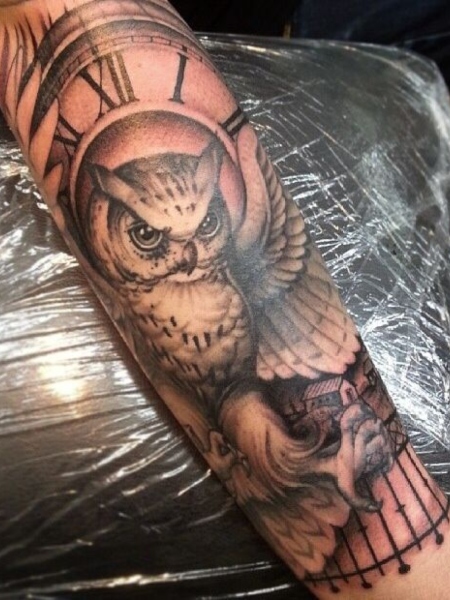 Owl Clock Tattoo 