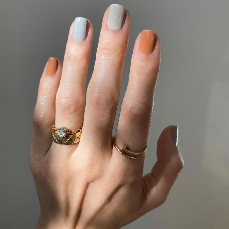 Pastel Copper And Grey Nails