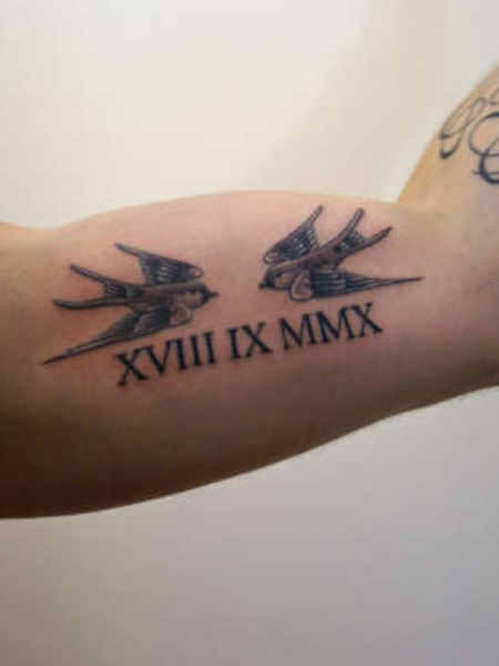 Roman Numerals And Bird Tattoo