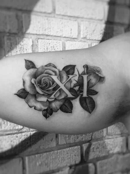 Roman Numerals And Rose Tattoo
