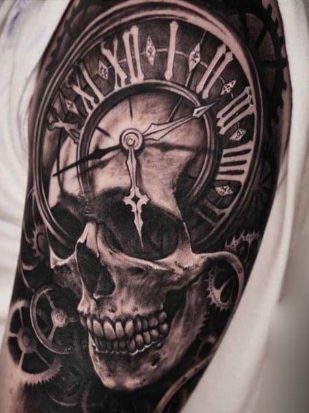 Skull And Clock Tattoo