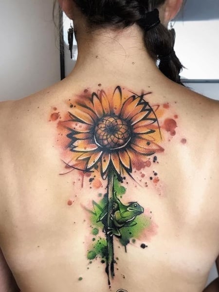 Watercolor style sunflower by Haylo TattooNOW