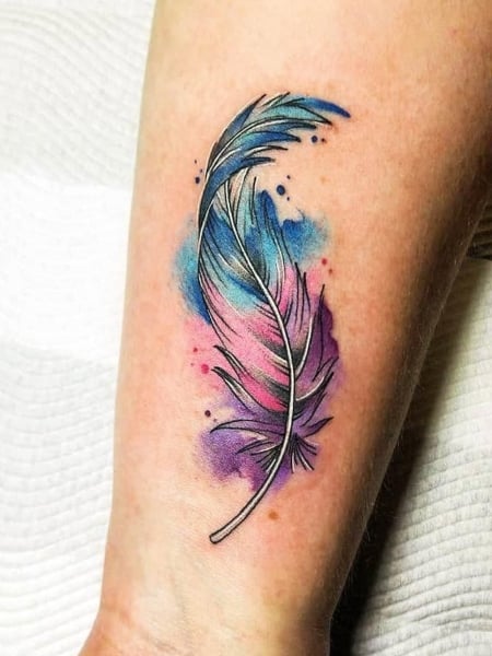 Watercolour Feather Tattoo