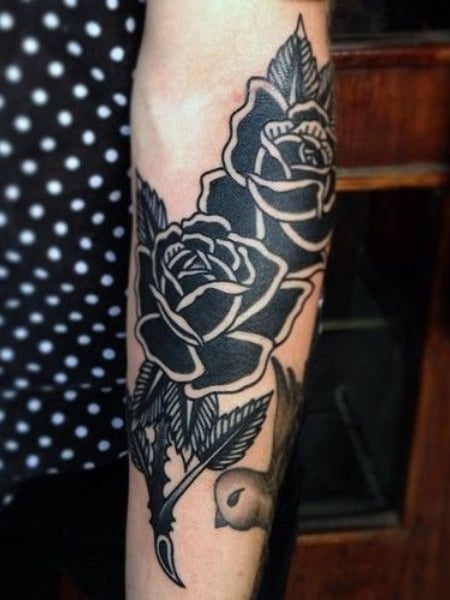 american traditional rose tattoo black and grey