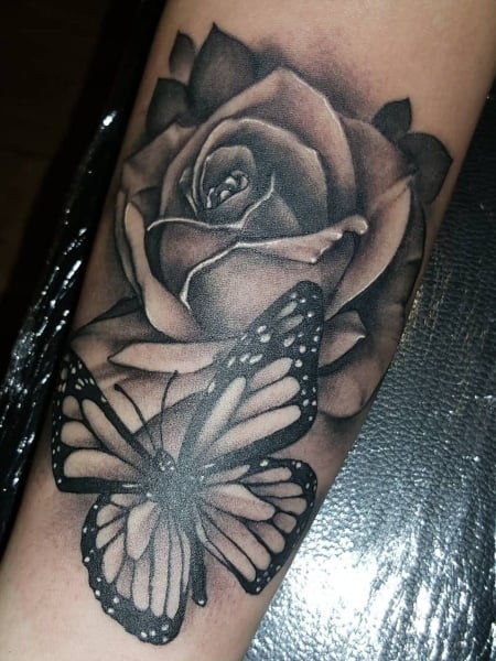 butterfly and rose tattoos designs