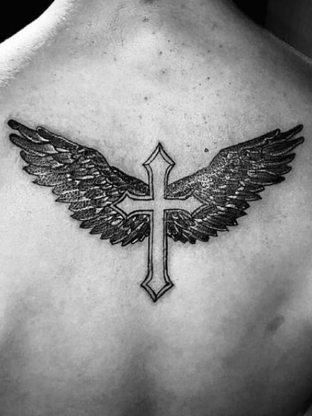 Cross With Angel Wings Tattoo