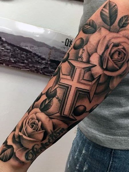 forearm rose tattoo for guys