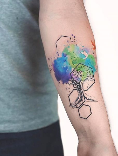 Geometric Watercolor Tattoo