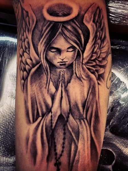 Thinking about getting an angel on my right shoulder what do you think?  (Credit: Shawn Wolf Anchored Art Tattoo Spokane) : r/tattoos