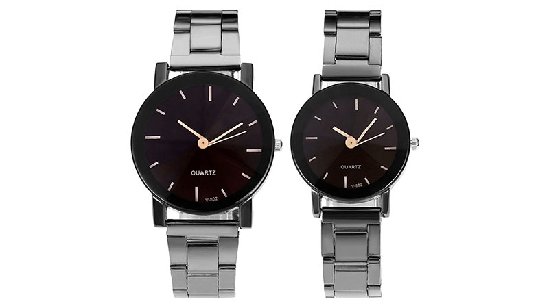 Top Plaza His And Hers Couples Watches All Black Bracelet Watch