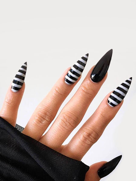 Black And White Stripe Nails