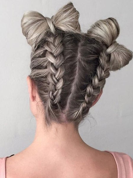 Bow Shape Space Buns With Braids