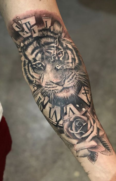 Tattoo uploaded by craigy  Lion clock and rose black n grey  Tattoodo