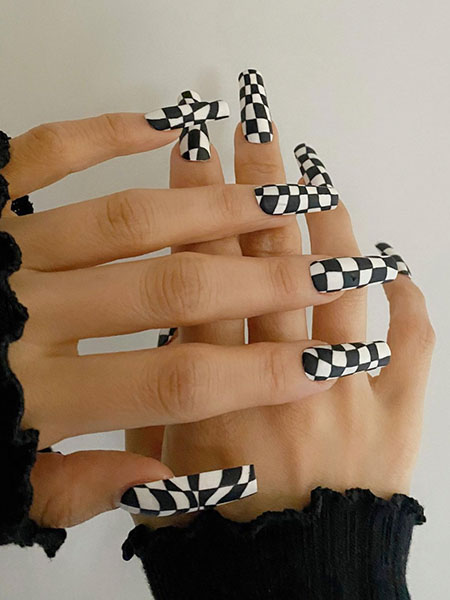 Coffin Chess Board Inspired Nails