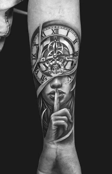 Forearm Clock Tattoo Men