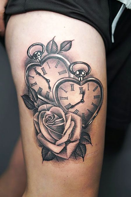 heart shaped pocket watch and roses tattoo design  รอยสกรปดอกกหลาบ  ลายสกท ไหล ลายสกบนแขน