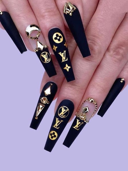 Matte Press On Nails Long Square Shape Nude Glue On Nails Gold Stripes  Green Splicing Pattern Full Cover Cute Fake Nails Designs Acrylic Nails  False N | Fruugo TR