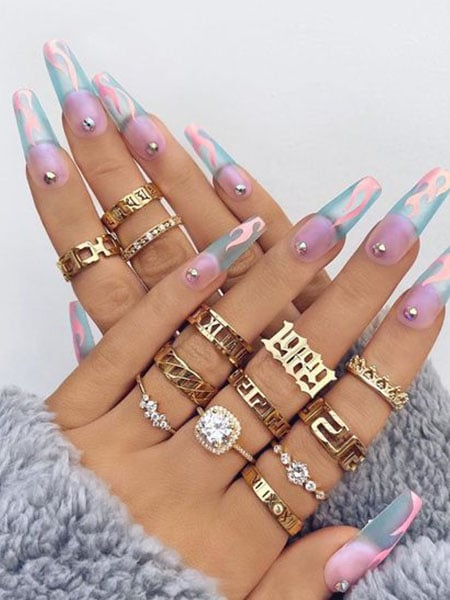 Long Coffin Pastel Nails