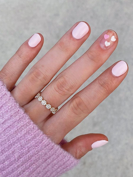 Mini Hearts On Feature Nail