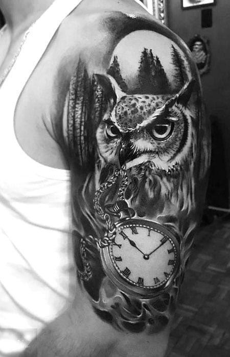 Owl Clock Tattoo Men