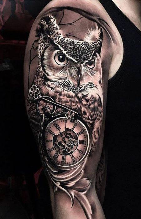 grandfather clock tattoo sleeve