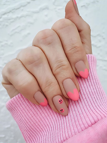 Pink And Nude Love Heart Nails